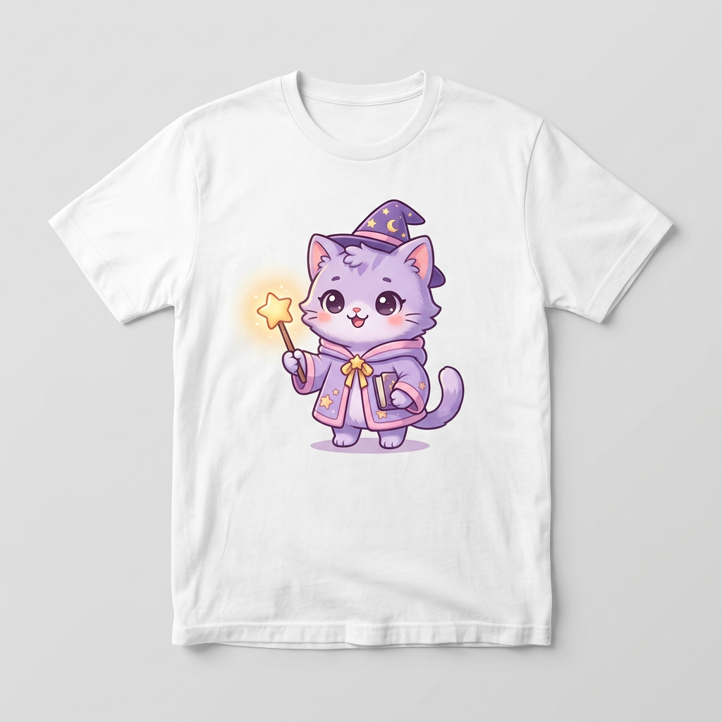 고양이 마법사 캐릭터 반팔티 목업